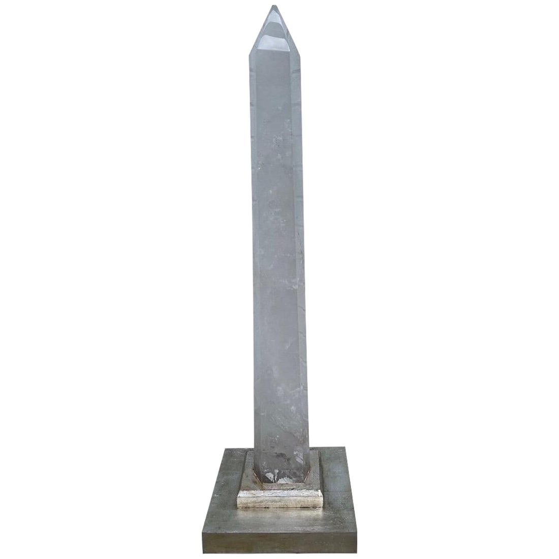 Neoclassical Rock Crystal Obelisk with Silver Gilt Base 33in: Neoclassical Rock Crystal Obelisk with Silver Gilt Base 33in This stunning Neoclassical Grand Tour style obelisk features a monumental rock crystal specimen mounted on an elegant silver gilt wood base