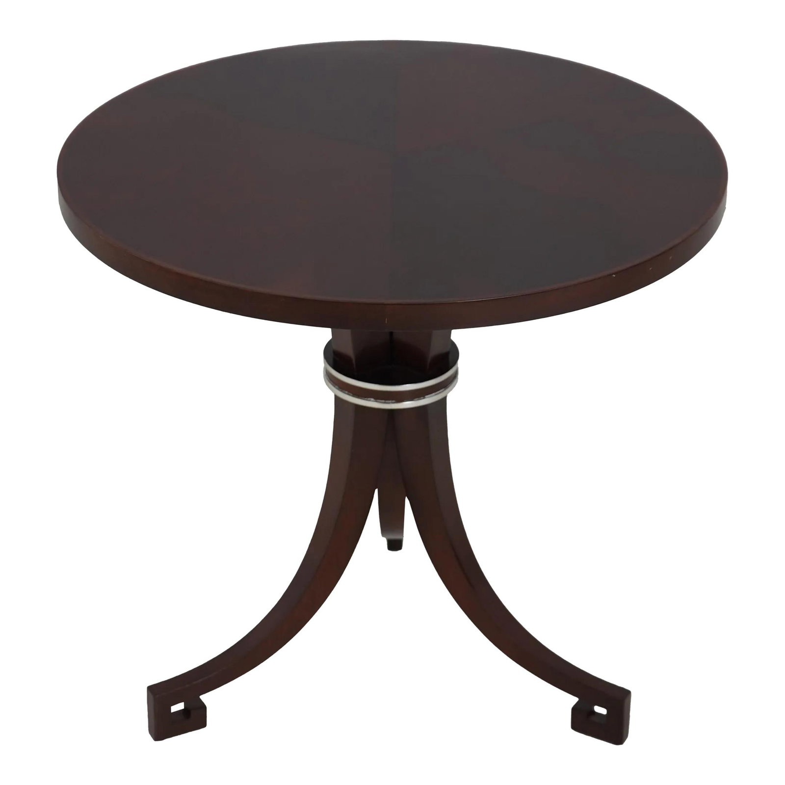 Boiler & Co Modern Greek Key Round Wood Table 24": Boiler & Co Modern Greek Key Round Wood Table 24" Introducing a stunning Modern Design Greek Key Round Table that seamlessly blends style and functionality. This exquisite lamp table, approximately 20