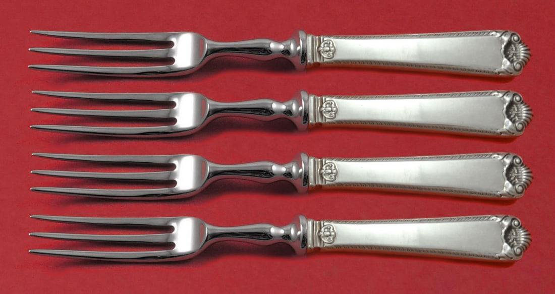 Watson George II Rex Hand Chased Sterling Silver Fruit Fork Set 4pc 6": Watson George II Rex Hand Chased Sterling Silver Fruit Fork Set 4pc 6" This exquisite 4-piece fruit fork set is crafted in the elegant George II Rex Hand Chased pattern by Watson. Each fork measures 6