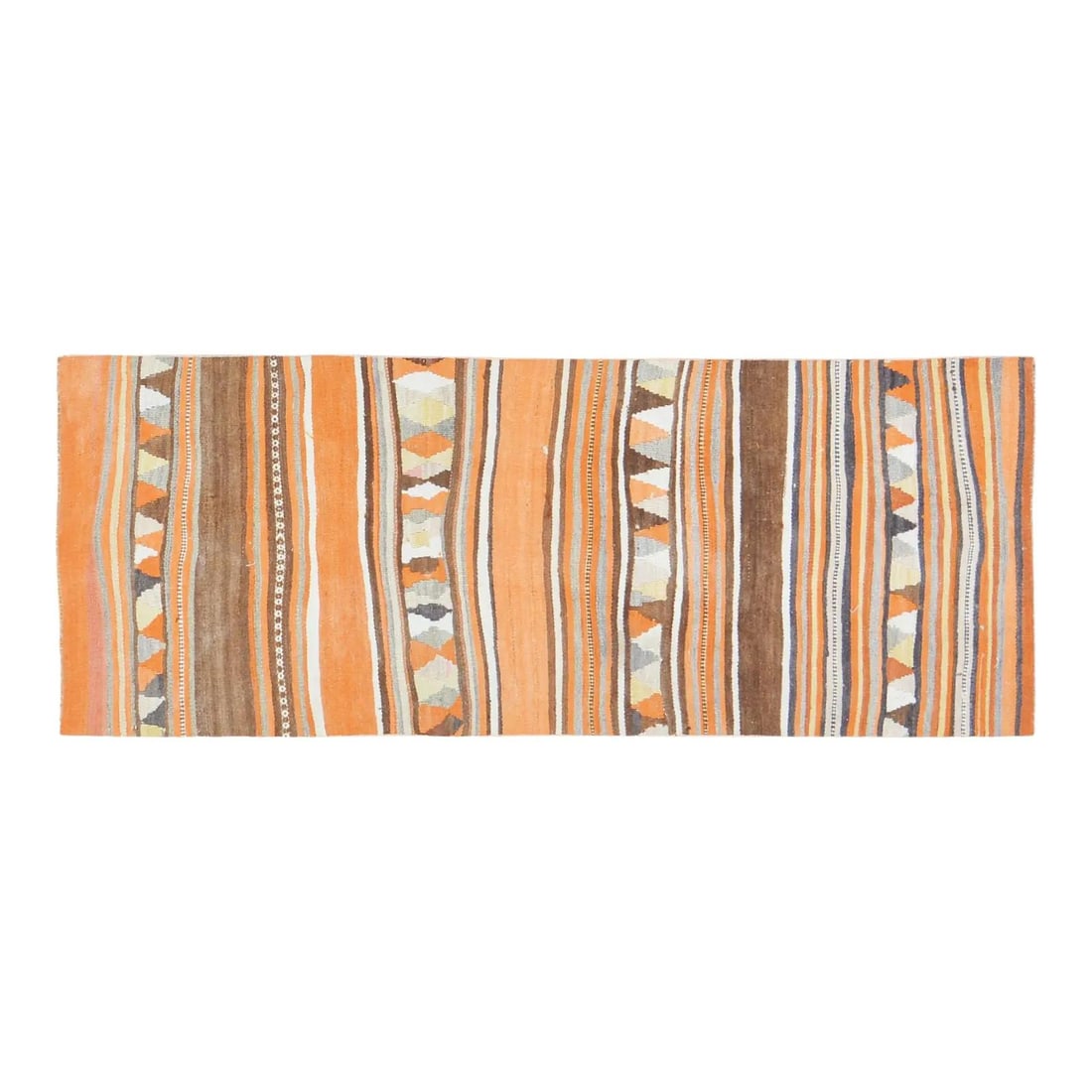 Turkish Kurdish Wool Flatweave Rug Copper 2'8 x 6'8: Turkish Kurdish Wool Flatweave Rug Copper 2'8 x 6'8 This vintage Turkish tribal Kurdish flatweave rug is crafted from wool using traditional techniques, offering a blend of classic artistry and contem