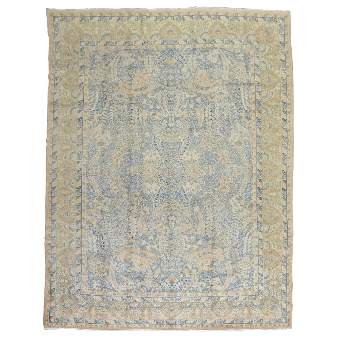 Elegant Antique Persian Kerman Tabriz Rug 99 x 137 Wool Hand-Knotted: Elegant Antique Persian Kerman Tabriz Rug 99 x 137 Wool Hand-Knotted Experience the elegance of this early 20th century antique Persian Kerman rug, beautifully crafted in the Tabriz style. This stunni