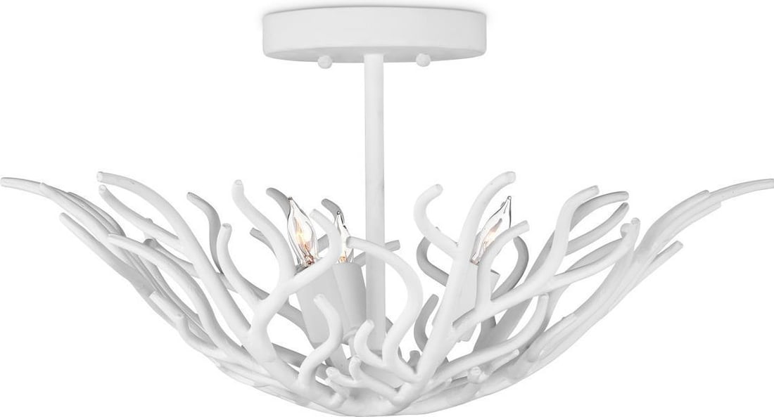 Currey Modern Snowfall Semi-Flush Mount Ceiling Light Gesso White Finish: Currey Modern Snowfall Semi-Flush Mount Ceiling Light Gesso White Finish Illuminate your space with the Modern Snowfall Ceiling Light, a stunning semi-flush mount fixture featuring a sleek gesso white