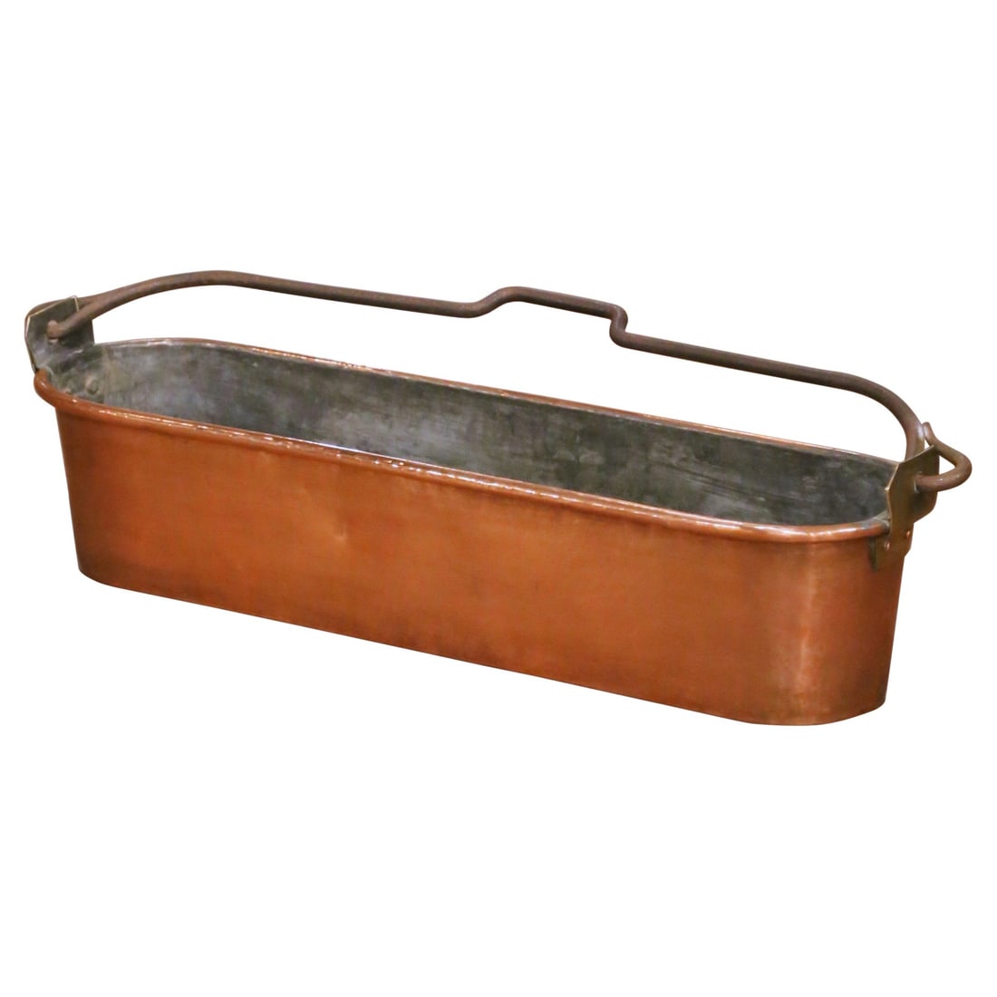 French copper fish poaching pan with forged iron handle circa 1860: French copper fish poaching pan with forged iron handle circa 1860 This authentic mid-19th century French poissonniere was hand-crafted circa 1860 from heavy gauge copper, designed for poaching whole 
