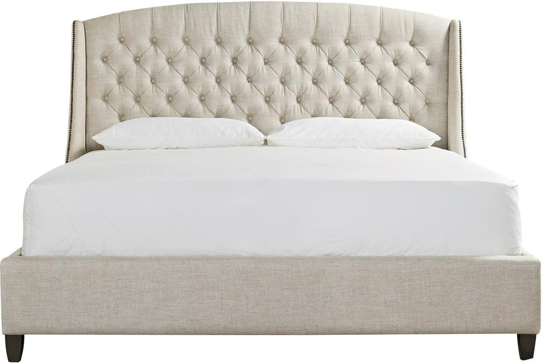 Universal Halston King Bed Graphite Finish 62H 87W 87D: Universal Halston King Bed Graphite Finish 62H 87W 87D Introducing the Traditional King Halston Bed in a sophisticated graphite finish, blending classic design with modern aesthetics. This beautifully