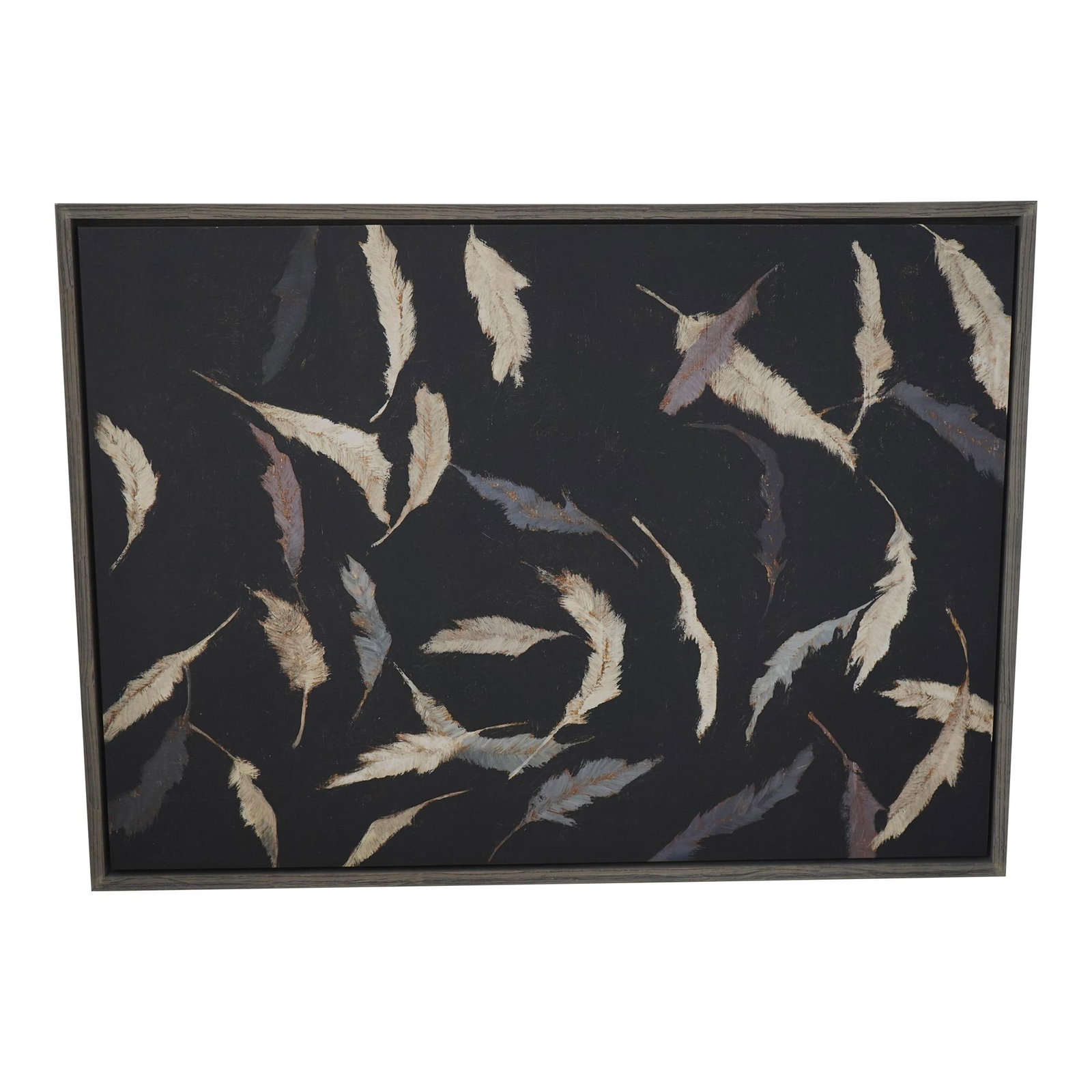 Modern Framed Leaf Canvas Oil Painting Gray Ashwood 38x52: Modern Framed Leaf Canvas Oil Painting Gray Ashwood 38x52 This striking modern design framed leaf print oil painting on canvas showcases a unique hand-painted artwork, ideal for adding a contemporary 