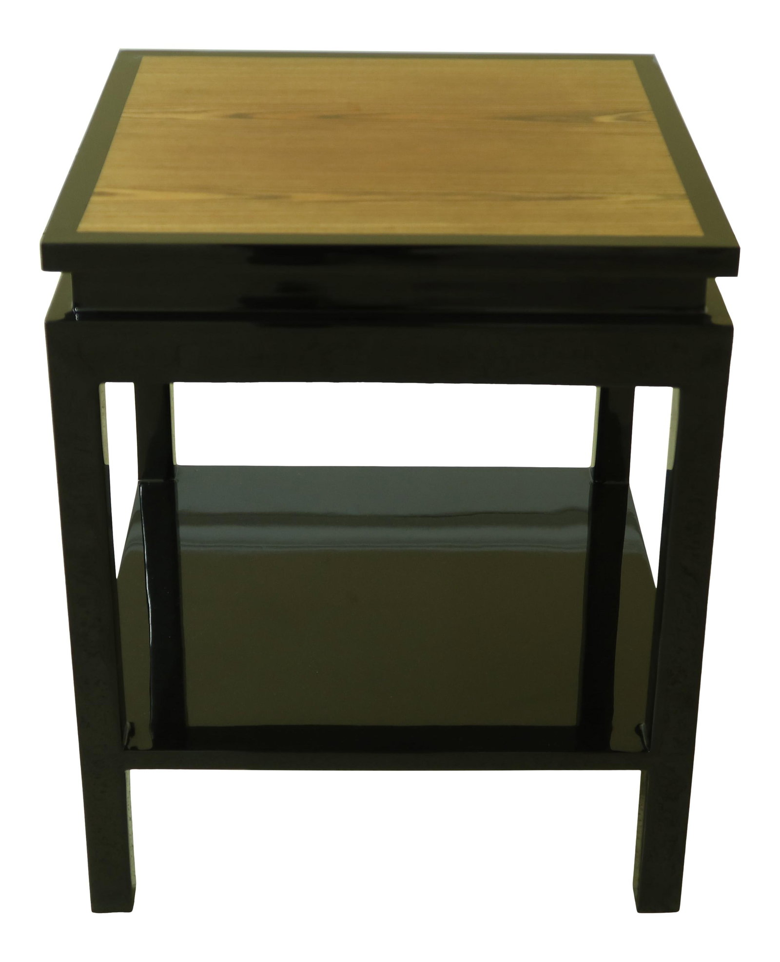 Modern Black Lacquer Occasional Table with Red Oak Top: Modern Black Lacquer Occasional Table with Red Oak Top This modern design occasional table features a striking black lacquer finish complemented by a red oak top. With clean lines and a sleek silhouet
