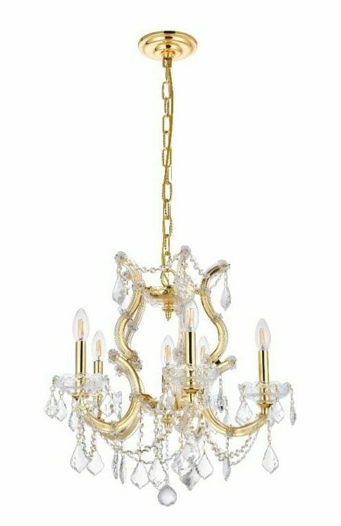 Elegant Maria Theresa 6-Light Gold Crystal Chandelier Pendant Light: Elegant Maria Theresa 6-Light Gold Crystal Chandelier Pendant Light Illuminate your space with this stunning Crystal Chandelier Pendant Light Fixture. Featuring a modern design, this chandelier showca