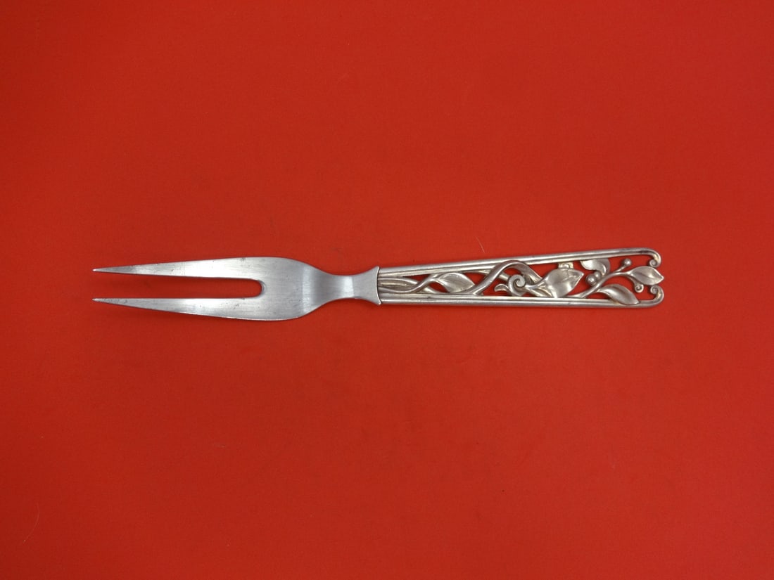 W&S Sorensen Sterling Silver 9 Inch 2-Tine Cold Meat Fork Floral Design: W&S Sorensen Sterling Silver 9 Inch 2-Tine Cold Meat Fork Floral Design Discover the elegance of this 2-tine pierced cold meat fork crafted from sterling silver by W&S Sorensen. Featuring a lovely flo