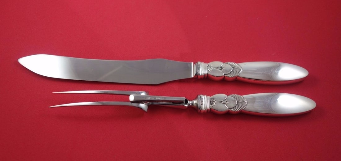 Georg Jensen Cactus Sterling Silver 2pc Carving Set Knife Fork: Georg Jensen Cactus Sterling Silver 2pc Carving Set Knife Fork This exquisite Cactus by Georg Jensen carving set is crafted from sterling silver and features a stunning hollow handle design. The set, 