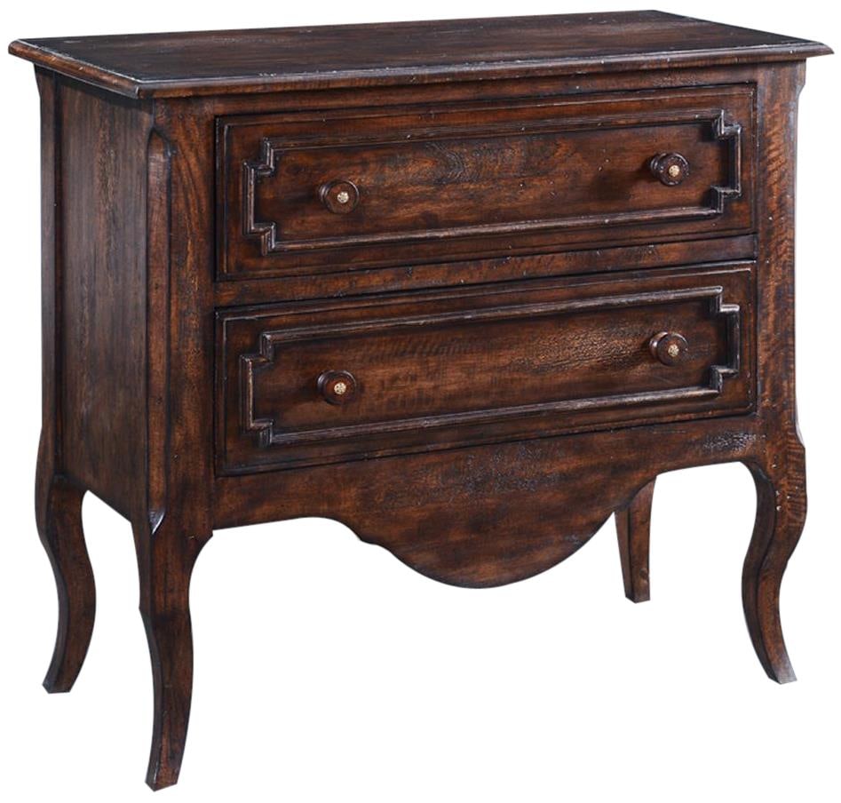 Petite Solid Wood Chest in Blue Dark Rustic Pecan: Petite Solid Wood Chest in Blue Dark Rustic Pecan Introducing the Petite Solid Wood Vienna Chest, a charming piece that embodies French country style with its elegant curved apron and French legs. Thi
