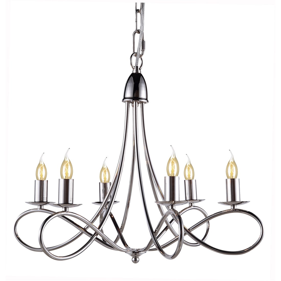 Lyndon 24 Inch Polished Nickel 6 Light Modern Chandelier for Dining or Kitchen: Lyndon 24 Inch Polished Nickel 6 Light Modern Chandelier for Dining or Kitchen This modern chandelier features a polished nickel frame with six lights, designed to enhance dining rooms, living rooms, 
