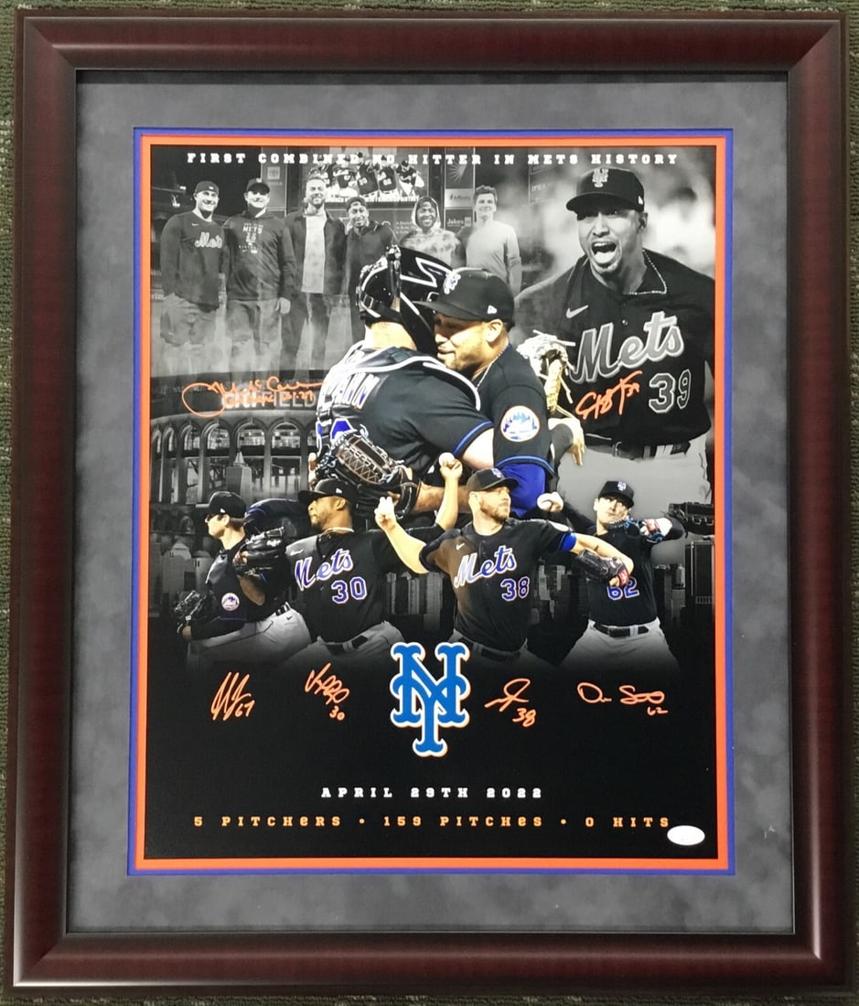 New York Mets Multi-Signed No Hitter Photo JSA Authenticated Framed: New York Mets Multi-Signed No Hitter Photo JSA Authenticated Framed Celebrate a remarkable moment in baseball history with this multi-signed photograph commemorating the New York Mets' combined five-p