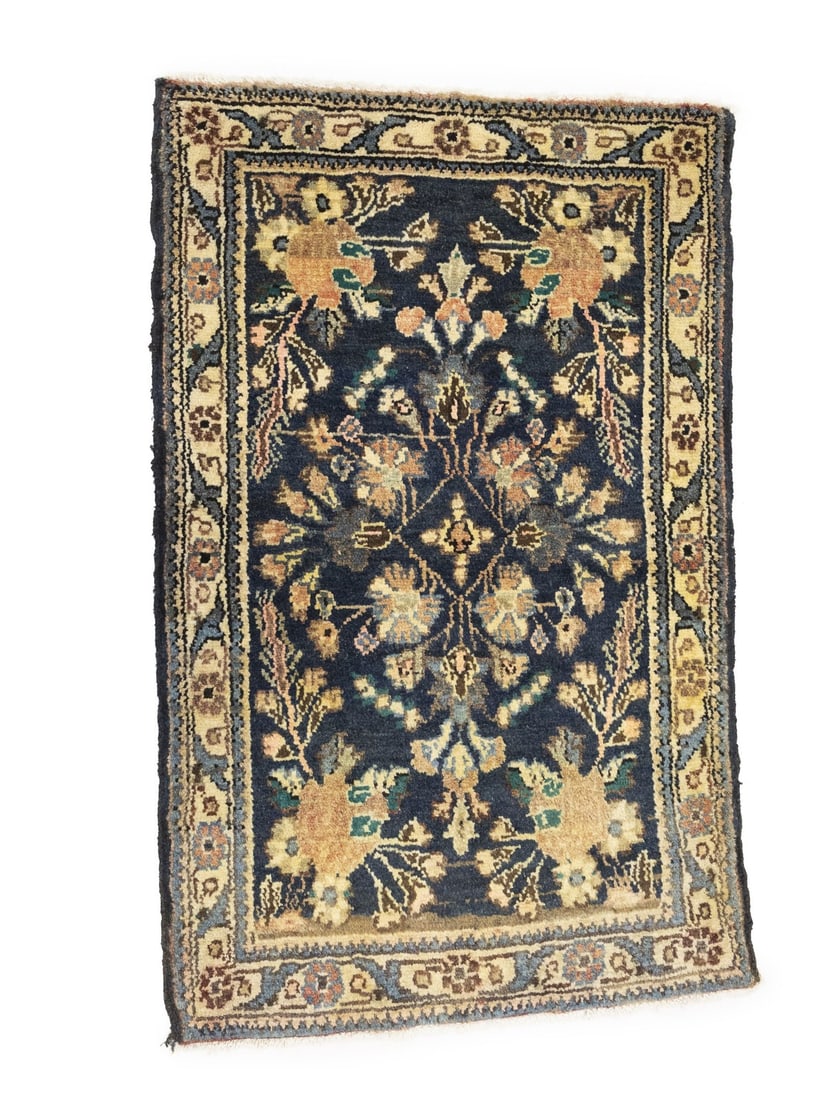 Vintage Hand-Knotted Wool Tribal Rug 2'4 x 3'8 Floral Pattern Handmade: Vintage Hand-Knotted Wool Tribal Rug 2'4 x 3'8 Floral Pattern Handmade Enhance your space with this Handmade Vintage Tribal Oriental Rug, perfect for farmhouse office decor. Measuring 2'4" x 3'8" and 