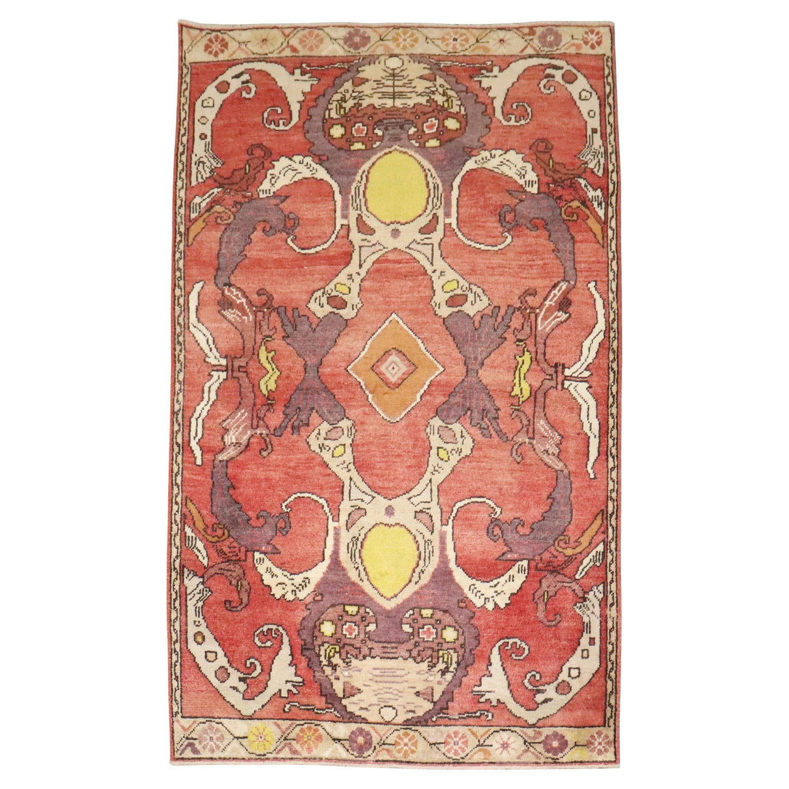 Futurist Style Anatolian Wool Rug in Accent Size 4'5" x 7'3": Futurist Style Anatolian Wool Rug in Accent Size 4'5" x 7'3" This whimsical Turkish accent rug features a futurist style and is crafted from wool. Dating to the mid-20th century, it showcases the dist