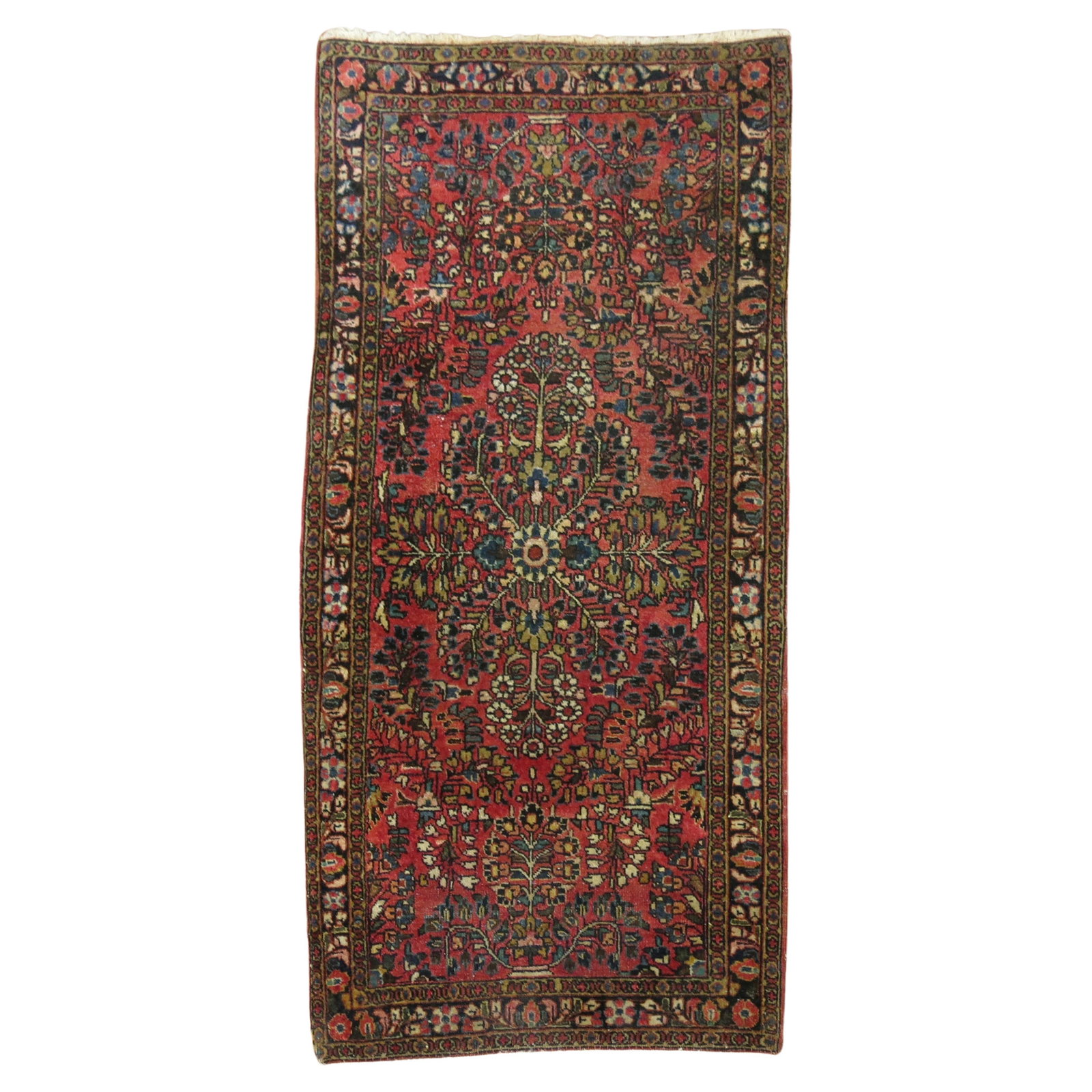 Zabihi Collection Antique Persian Sarouk Hand-Woven 2' x 3'11'' Rug: Zabihi Collection Antique Persian Sarouk Hand-Woven 2' x 3'11'' Rug Discover the charm of this early 20th-century Antique Persian Sarouk small rug, attributed to the renowned King style. Hand-woven wi