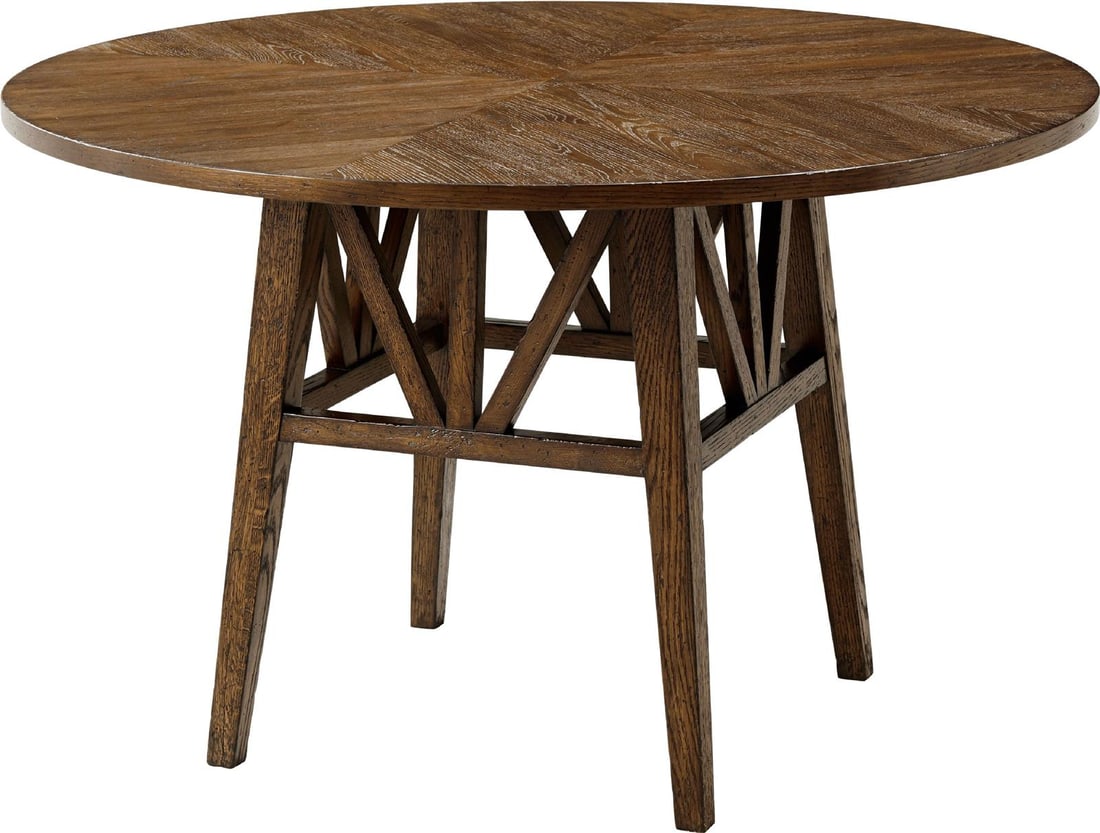 Theodore Alexander Nova Round Oak Dining Table Solid Wood Dusk Finish: Theodore Alexander Nova Round Oak Dining Table Solid Wood Dusk Finish Introducing the Round Oak Dining Table by Theodore Alexander, a stunning addition to any dining space. This circular table feature