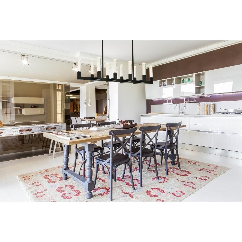 Noemi 48 Inch Black LED Crystal Linear Chandelier Modern Adjustable Pendant Light: Noemi 48 Inch Black LED Crystal Linear Chandelier Modern Adjustable Pendant Light The Noemi 48-inch LED chandelier features a sleek black iron frame with crystal glass rods, offering a modern and eleg