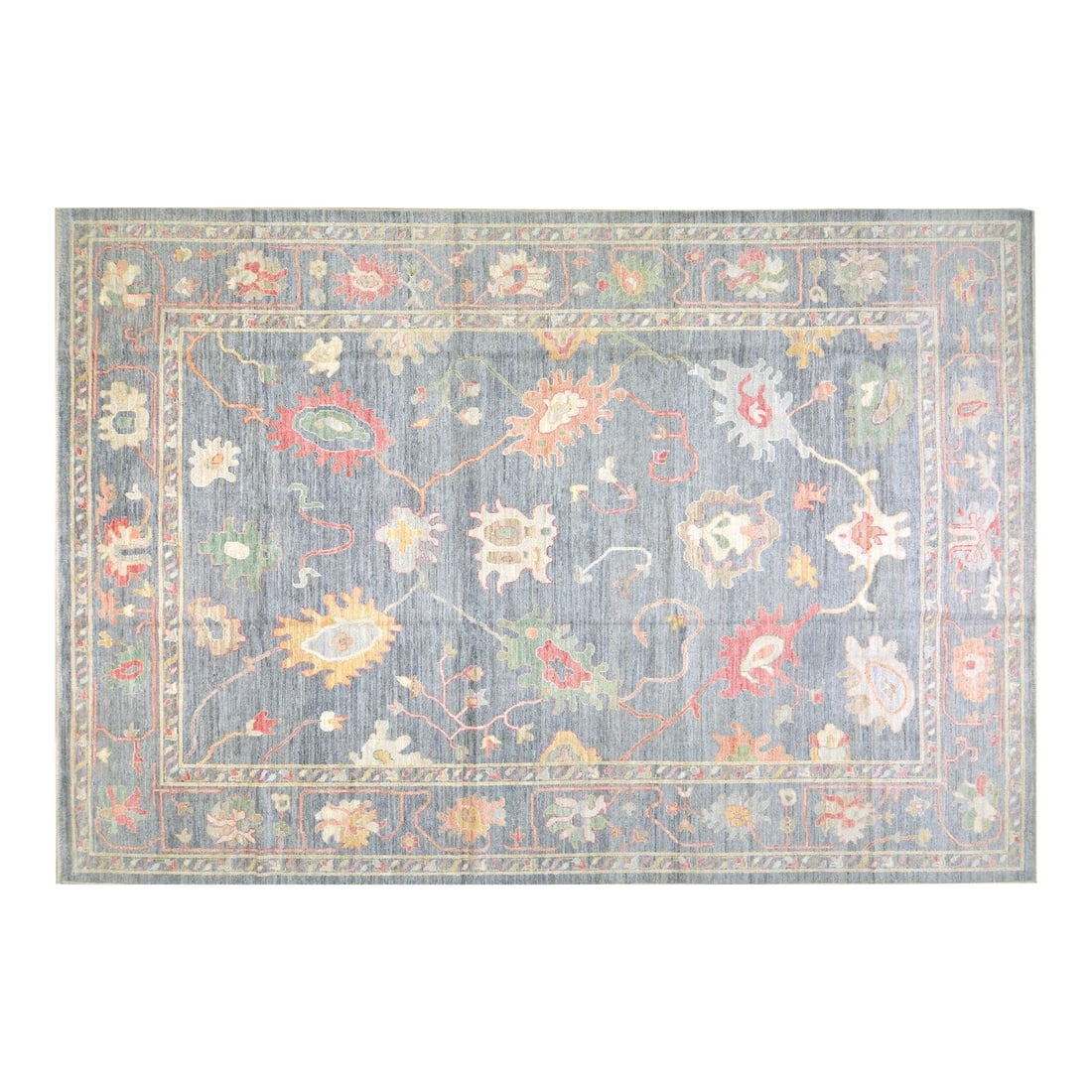 9'x12'2" Slate Gray Wool Oushak Area Rug Hand Knotted Turkish Design: 9'x12'2" Slate Gray Wool Oushak Area Rug Hand Knotted Turkish Design This Turkish Oushak rug is hand-knotted from wool using traditional techniques, seamlessly blending classic artistry with a modern 