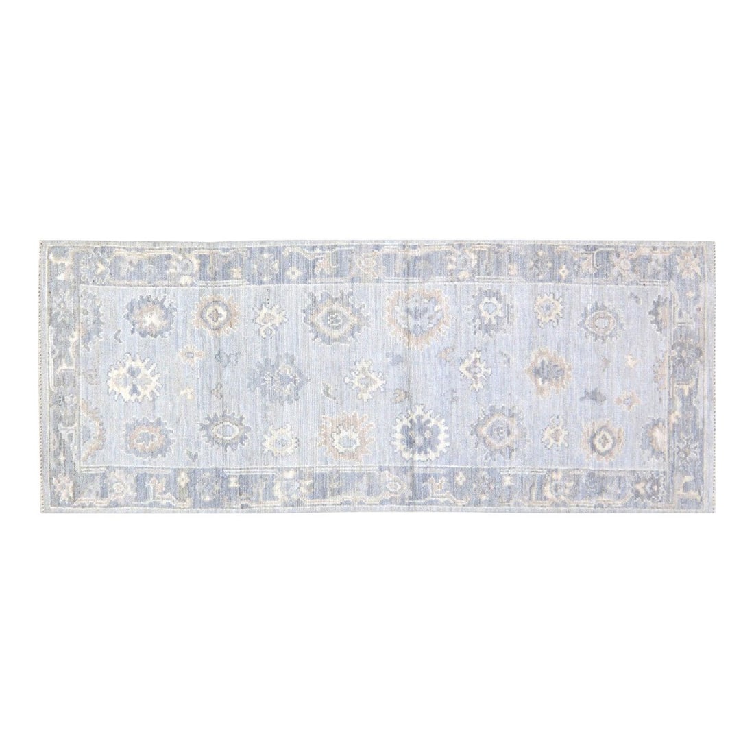 3'1" x 7'9" Wool Oushak Rug Hand Knotted Turkish Design: 3'1" x 7'9" Wool Oushak Rug Hand Knotted Turkish Design This Turkish Oushak rug is hand-knotted from wool using traditional techniques, combining timeless craftsmanship with a contemporary design. The