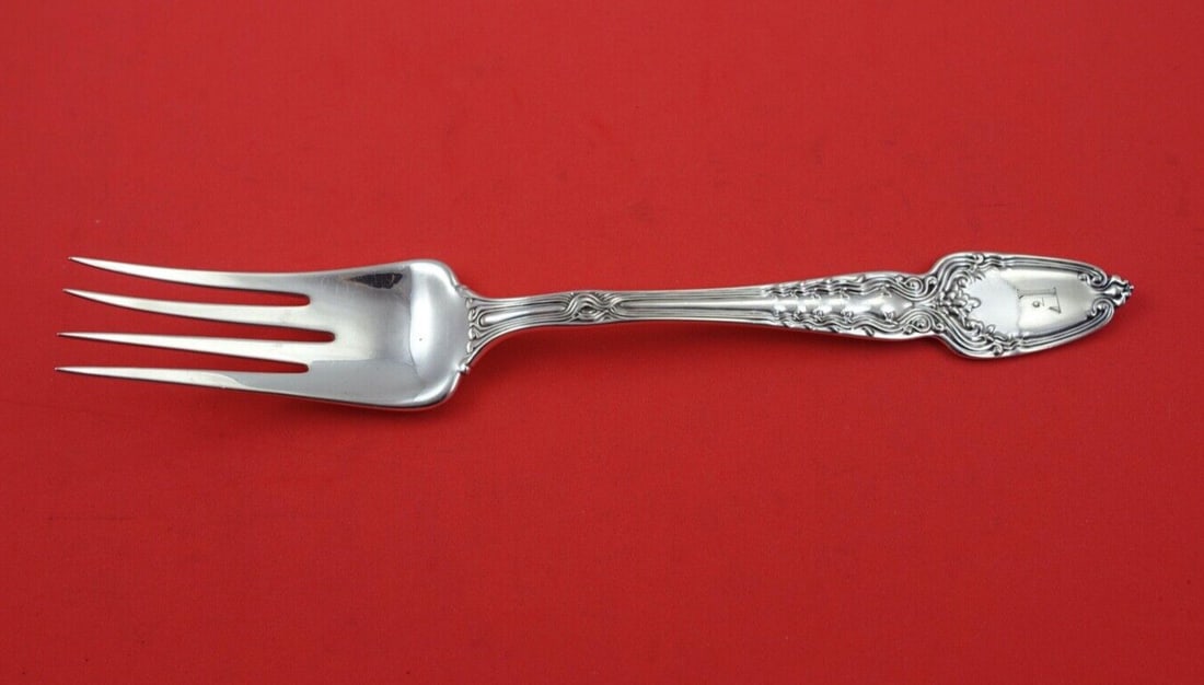 Tiffany & Co. Broom Corn Sterling Silver Cold Meat Fork 9": Tiffany & Co. Broom Corn Sterling Silver Cold Meat Fork 9" This exquisite cold meat fork, part of the iconic Broom Corn pattern by Tiffany & Co., showcases splayed tines, making it a functional yet el