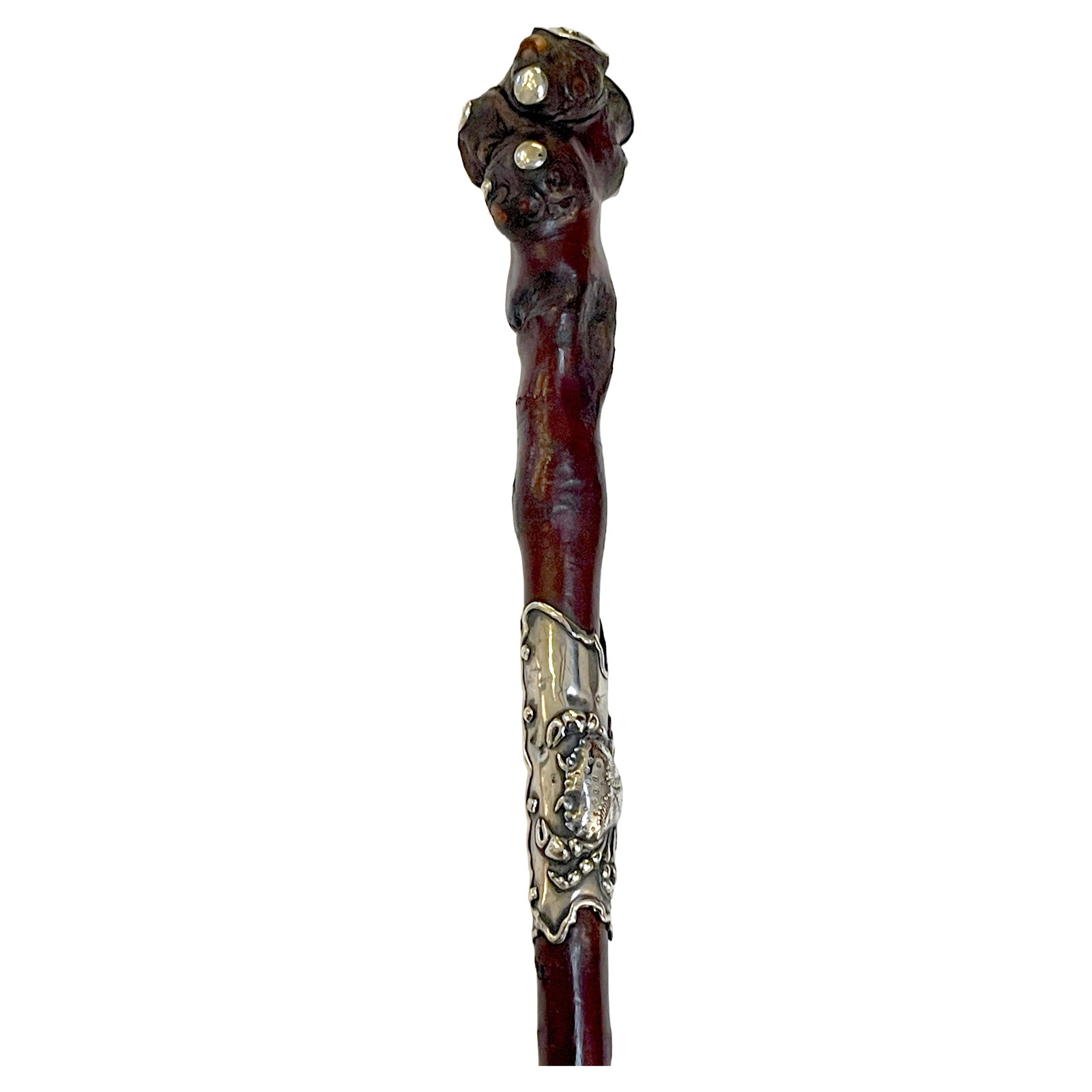 Gorham 1873 Sterling Mounted Root Cane Aesthetic Japonisme 35in: Gorham 1873 Sterling Mounted Root Cane Aesthetic Japonisme 35in Experience the elegance of the late 19th century with this exquisite American Aesthetic/Japonisme Sterling Mounted Root Cane, attributed