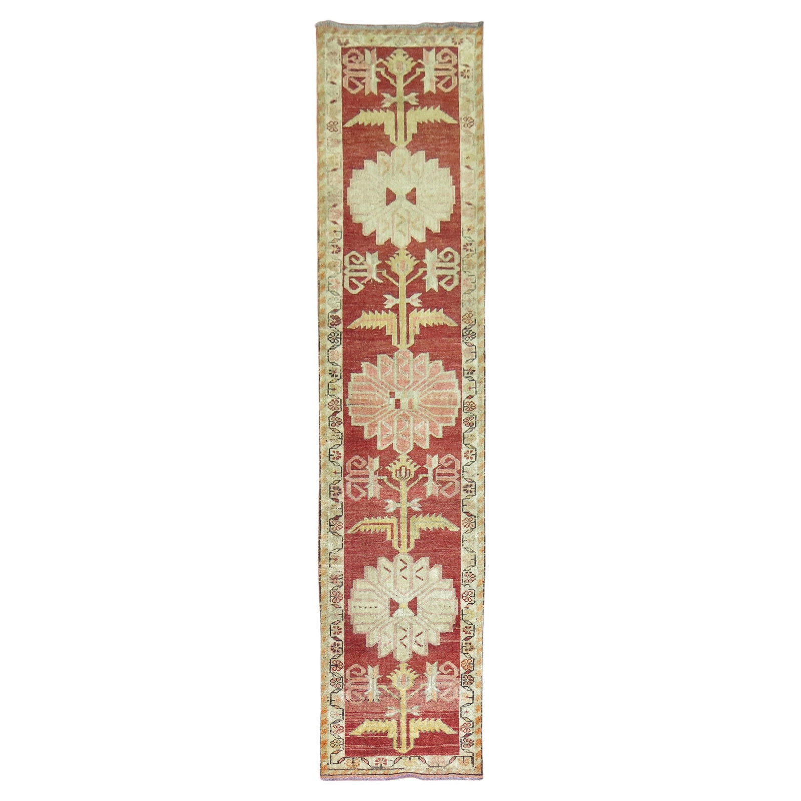 Zabihi Collection Hand-Woven Red Turkish Runner 34 x 148 Gothic Revival: Zabihi Collection Hand-Woven Red Turkish Runner 34 x 148 Gothic Revival This stunning red Turkish Anatolian runner showcases a Gothic Revival style, meticulously hand-woven from high-quality wool. Ori