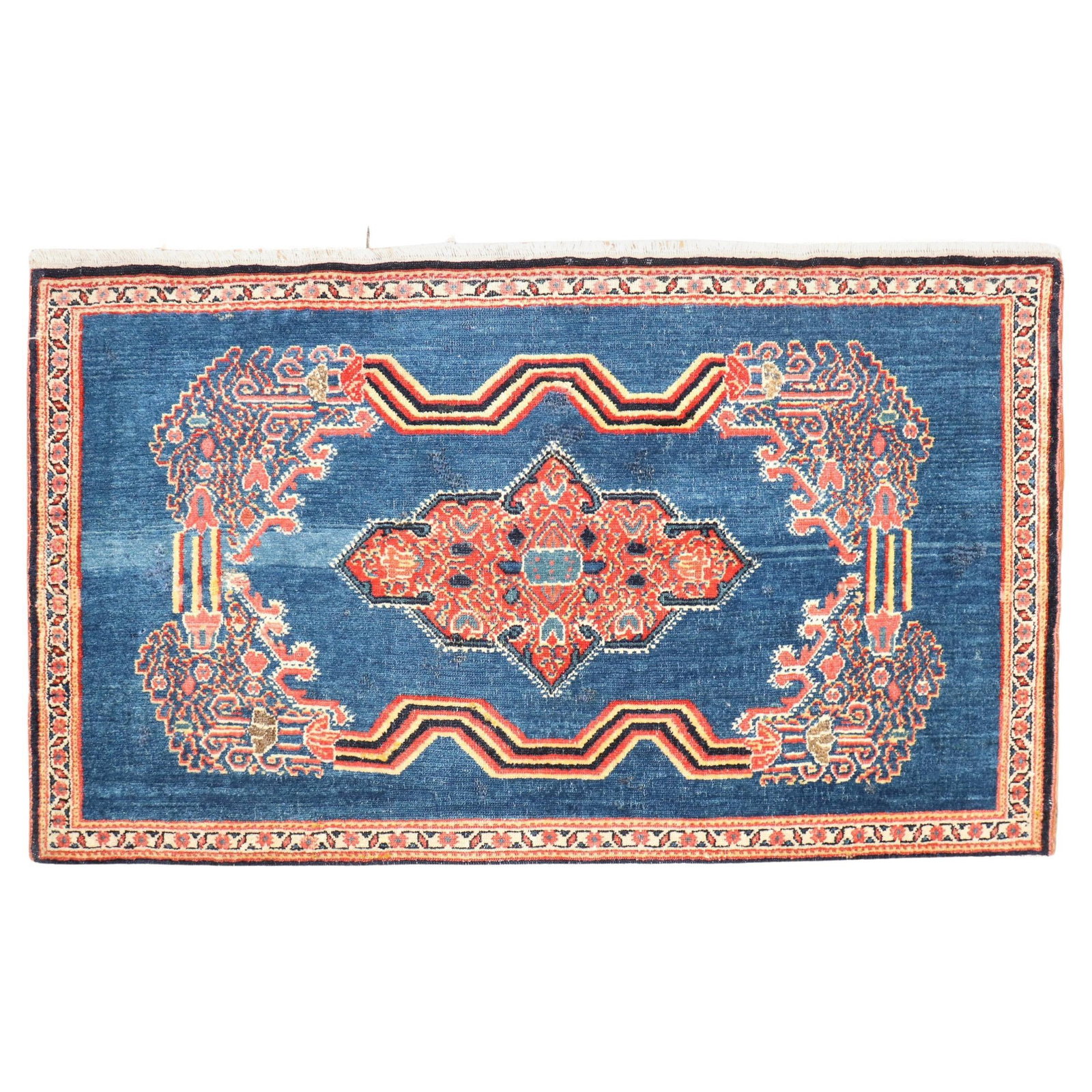 Antique Persian Senneh Wool Rug Handwoven Blue 1'7 x 2'11 Mini Size Circa 1930: Antique Persian Senneh Wool Rug Handwoven Blue 1'7 x 2'11 Mini Size Circa 1930 Discover a stunning Antique Persian Senneh Rug, an exquisite piece hailing from the 20th century, specifically crafted ar