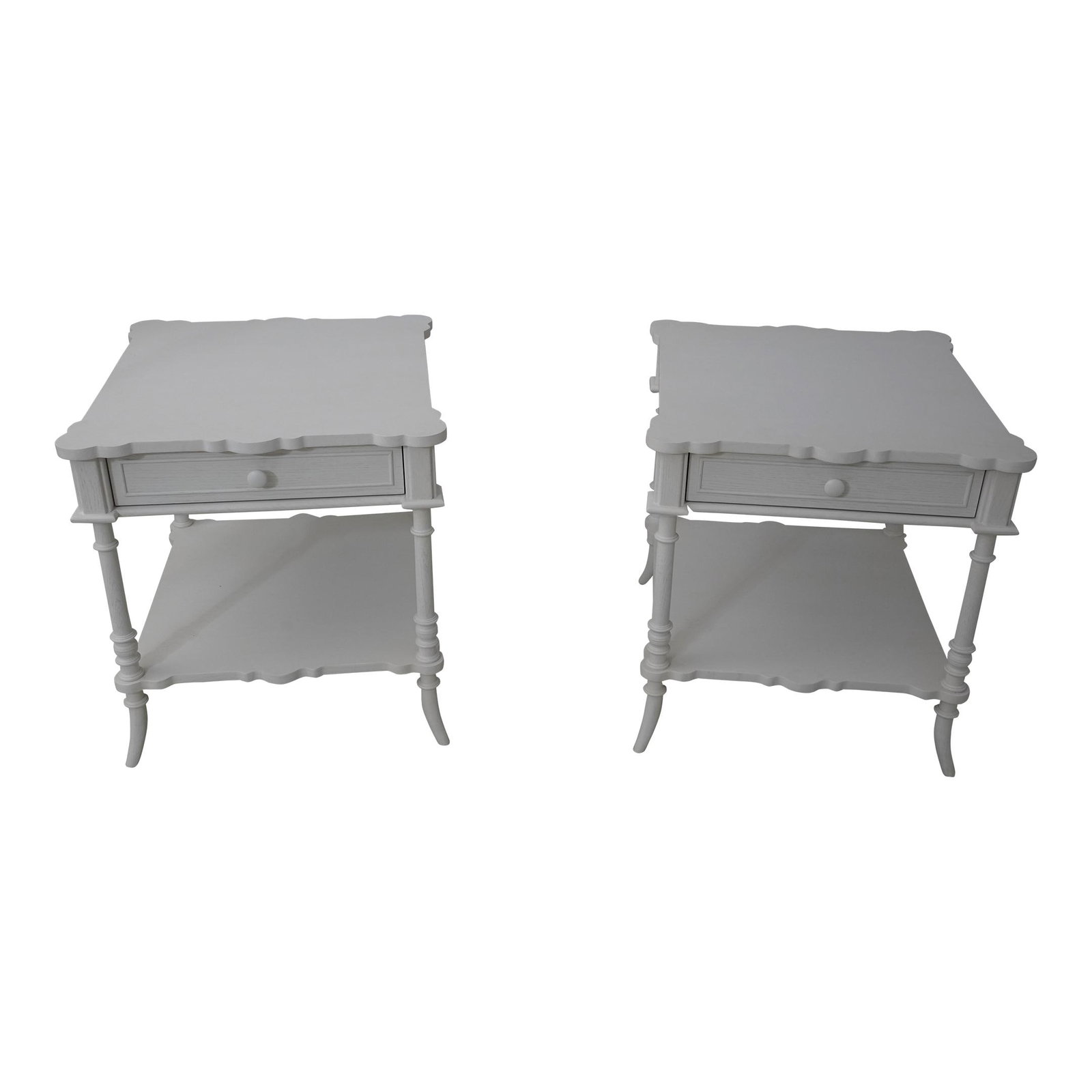Elegant Pair of Jonathan Charles Country French White End Tables: Elegant Pair of Jonathan Charles Country French White End Tables This pair of Country French style end tables, designed by Jonathan Charles, features a charming white painted finish that enhances any 