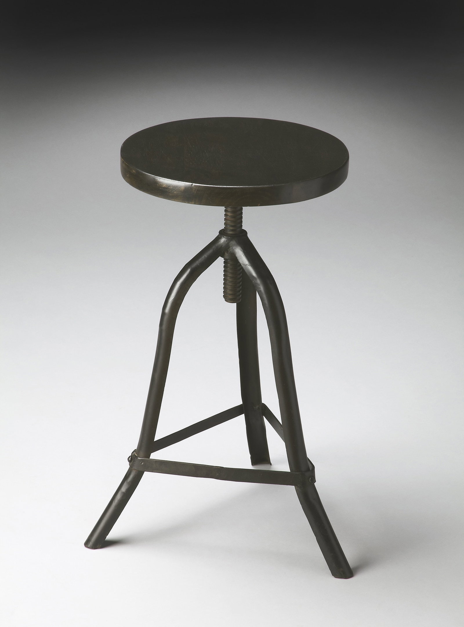 Butler Fullerton Industrial Style Round Swivel Stool Acacia Iron: Butler Fullerton Industrial Style Round Swivel Stool Acacia Iron Introducing the Fullerton Iron & Wood Swivel Stool, a stylish addition to any industrial-themed space. This stool features a sturdy con