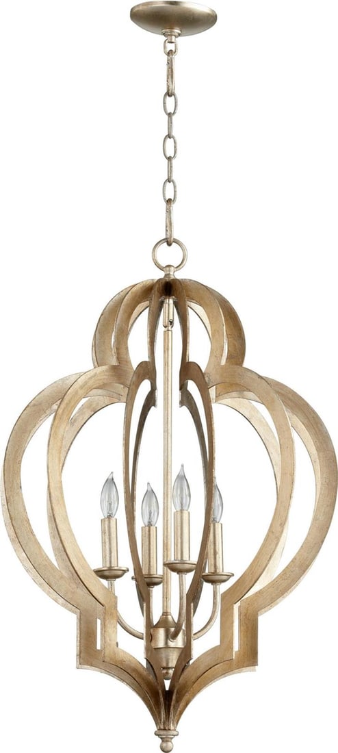 Bowl Chandelier in Silver Leaf Finish from Vertigo Collection: Bowl Chandelier in Silver Leaf Finish from Vertigo Collection This un-used Vertigo Collection bowl chandelier features a striking gold and silver leaf finish. Crafted from brass and iron, it accommoda