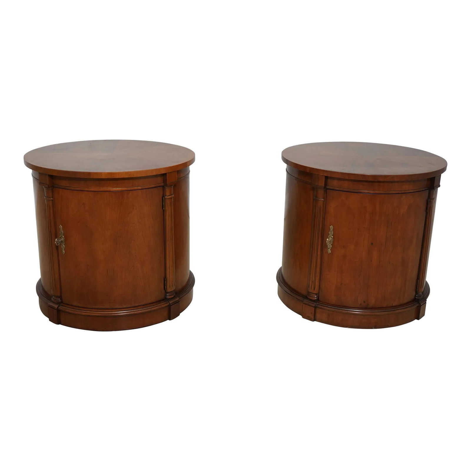 Pair of Kindel Cherry Wood Regency Lamp Tables: Pair of Kindel Cherry Wood Regency Lamp Tables This exquisite pair of Regency lamp tables showcases high-quality cherry wood construction, offering both elegance and functionality. Each table features