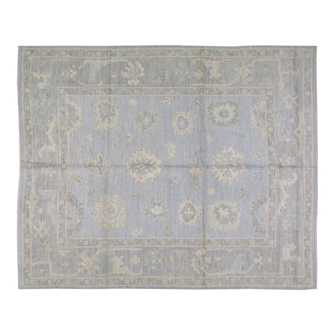 Sky Blue Wool Oushak Floral Rug Hand Knotted 8' x 9'10" (1 of 6)