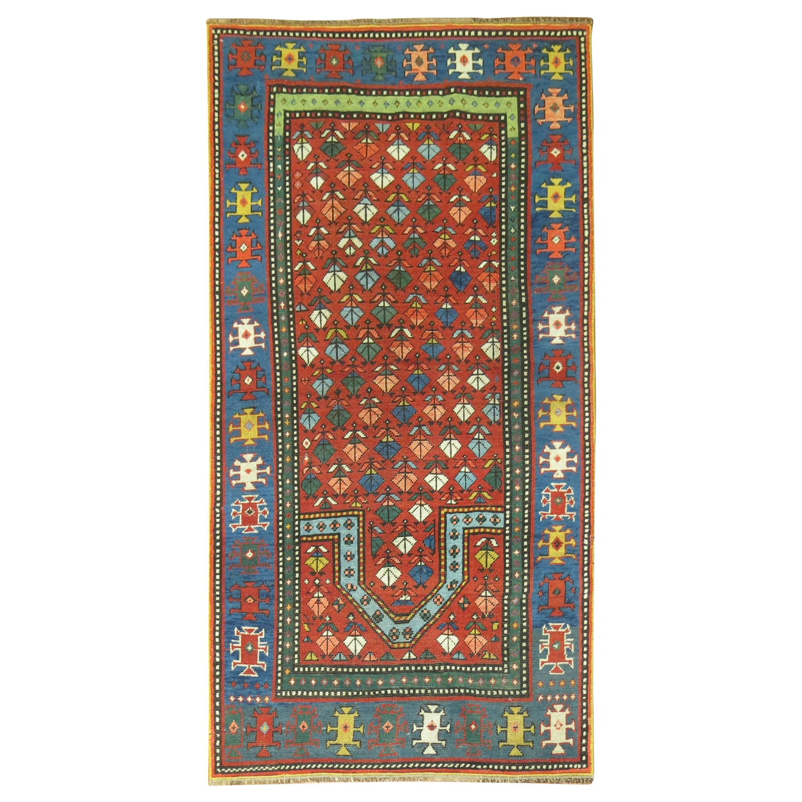 Antique Kazak Prayer Rug Hand-Knotted Wool Circa 1910 33 x 59 in: Antique Kazak Prayer Rug Hand-Knotted Wool Circa 1910 33 x 59 in Discover the beauty of an early 20th century Kazak prayer motif rug, crafted with meticulous hand-knotting techniques from high-quality