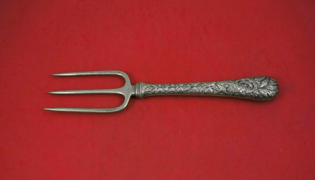 Durgin Sterling Silver Bouquet Toast Fork 9 3/4" Hollow Handle: Durgin Sterling Silver Bouquet Toast Fork 9 3/4" Hollow Handle This exquisite toast fork is crafted from all sterling silver by Durgin, featuring the elegant Bouquet pattern. Measuring 9 3/4 inches, i