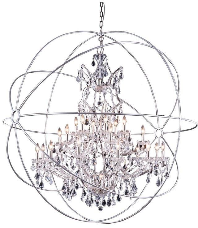 Elegant Lighting 25-Light Crystal Chandelier in Polished Nickel: Elegant Lighting 25-Light Crystal Chandelier in Polished Nickel Illuminate your space with this stunning Classic Crystal Chandelier featuring a modern gyroscope design. Crafted in a transitional style