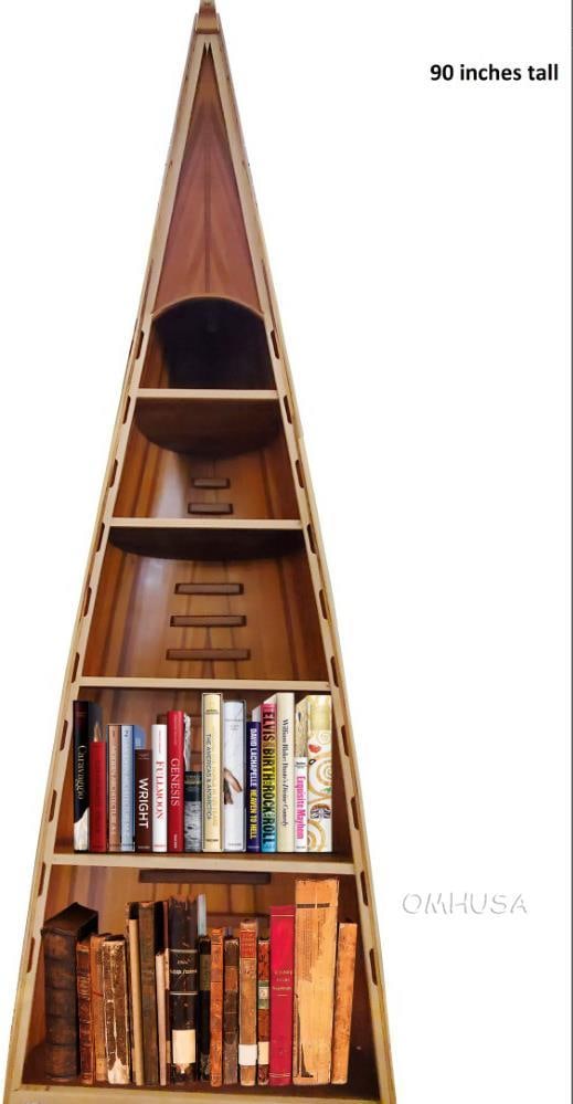 Hand-Crafted Canoe Bookshelf in Western Red Cedar: Hand-Crafted Canoe Bookshelf in Western Red Cedar Showcase your love for the outdoors with this unique Canoe Book Shelf, expertly hand-crafted from fiberglass and Western Red Cedar. This functional pi