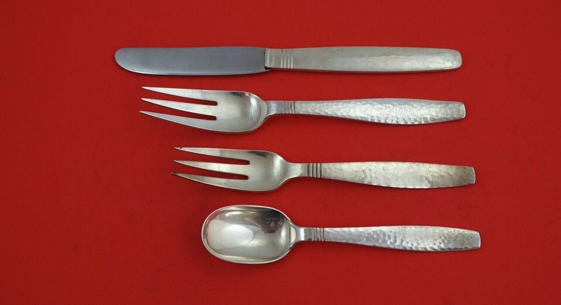 Allan Adler Swedish Modern Sterling Silver 4-Piece Dinner Setting: Allan Adler Swedish Modern Sterling Silver 4-Piece Dinner Setting Experience the elegance of the Swedish Modern pattern designed by Allan Adler with this exquisite sterling silver 4-piece dinner place