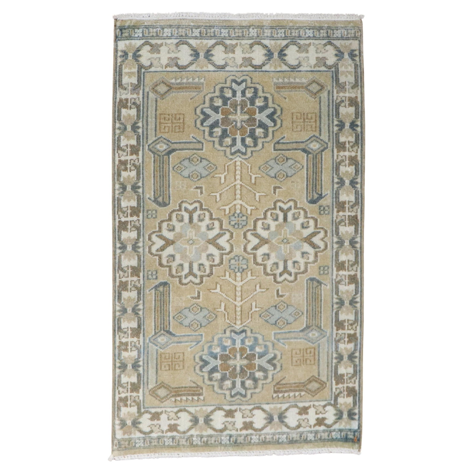 Mid-Century Mini Vintage Persian Rug 22 x 36 Wool Hand-Knotted: Mid-Century Mini Vintage Persian Rug 22 x 36 Wool Hand-Knotted This exquisite Mini Vintage Persian Rug features a neutral color palette and showcases the artistry of mid-20th century design. Hand-knot