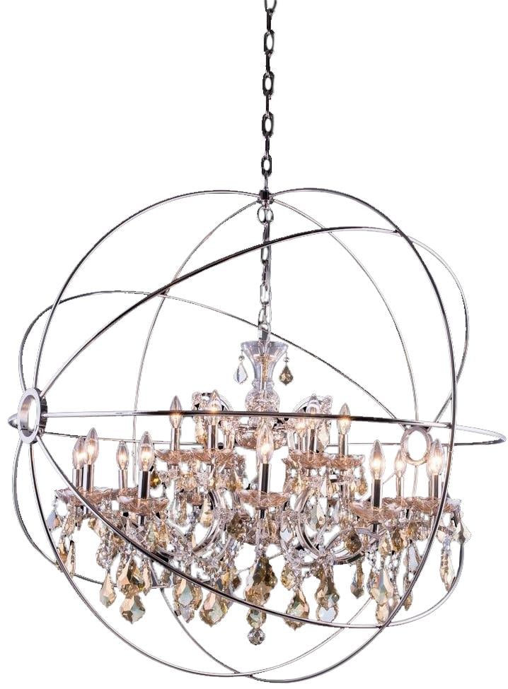Elegant Lighting Geneva 18-Light Pendant Polished Nickel with Teak Crystal: Elegant Lighting Geneva 18-Light Pendant Polished Nickel with Teak Crystal Illuminate your space with the Geneva 18-Light Polished Pendant, a stunning transitional style fixture that combines elegance