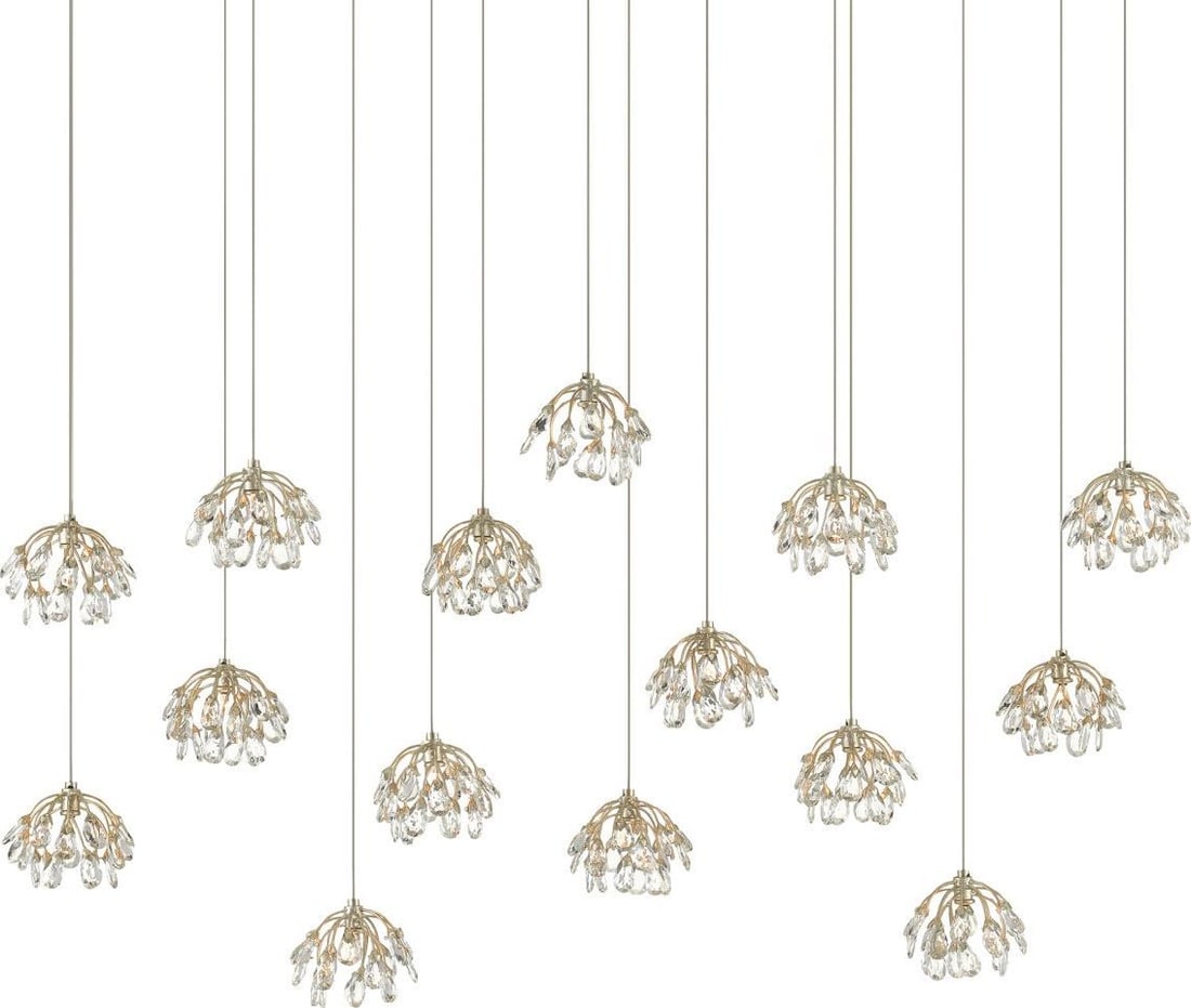 Currey Crystal Bud 15-Light Pendant Dimmable Contemporary Silver: Currey Crystal Bud 15-Light Pendant Dimmable Contemporary Silver Illuminate your space with the Elegant Crystal Bud Pendant, a stunning lighting fixture that combines contemporary design with exquisit