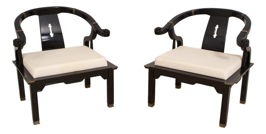 Pallavisini Mid Century Modern Black Chairs Asian Inspired Pair: Pallavisini Mid Century Modern Black Chairs Asian Inspired Pair This stunning pair of Pallavisini Asian Inspired Mid Century Modern chairs showcases a sleek design with quality craftsmanship. Finished