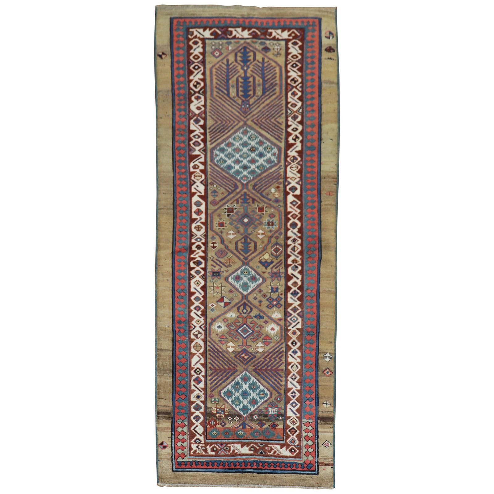 Zabihi Collection 19th Century Persian Camel Hair Serab Runner 39x108: Zabihi Collection 19th Century Persian Camel Hair Serab Runner 39x108 Presenting a highly collectible full pile Persian Serab runner from the late 19th century, showcasing a stunning camel ground ador