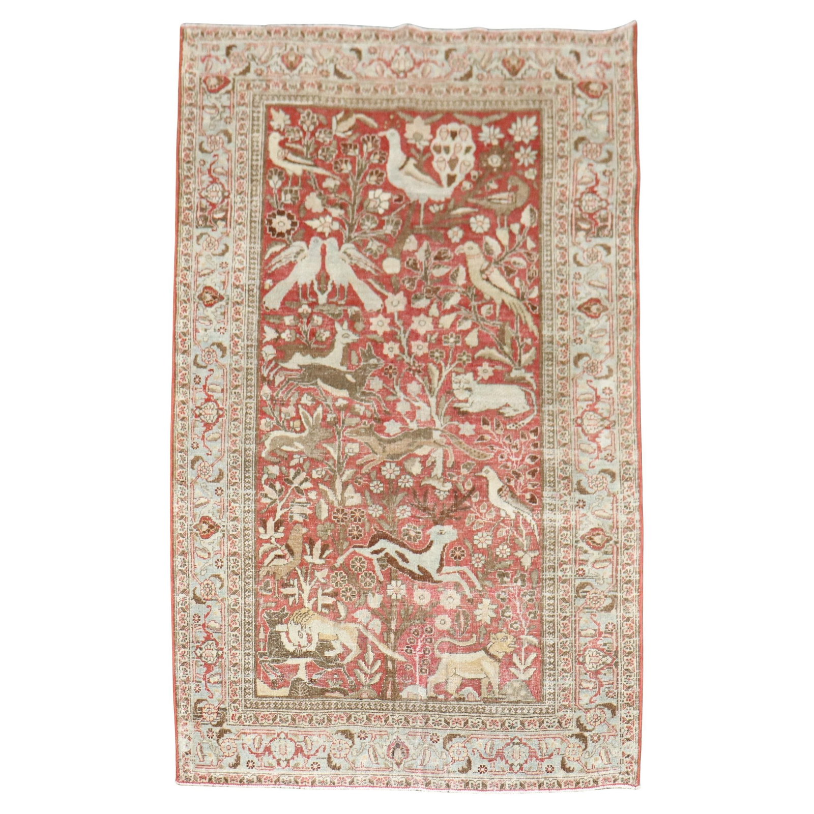 Zabihi Collection 1920s Persian Hand-Knotted Animal Rug 3'11 x 6'3: Zabihi Collection 1920s Persian Hand-Knotted Animal Rug 3'11 x 6'3 Discover the exquisite craftsmanship of this early 20th-century Persian Meshed rug, featuring a captivating animal pictorial design o