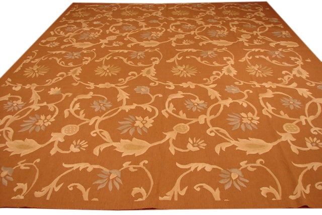 Timeless 9' x 12' Brown Aubusson Handwoven Wool Rug: Timeless 9' x 12' Brown Aubusson Handwoven Wool Rug Free continental US Shipping Introduce timeless sophistication to your home with the 9 x 12 Brown Aubusson Flat Weave Rug. This elegant masterpiece,
