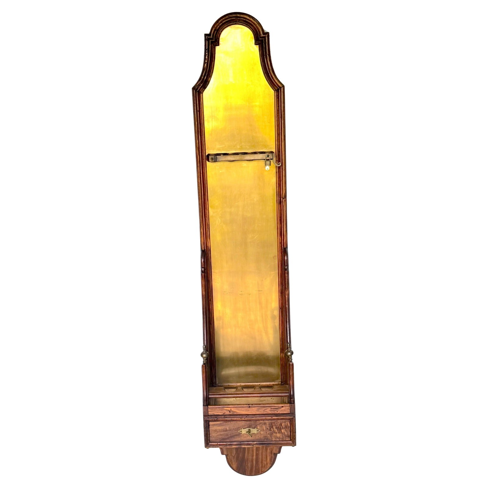 Italian Rustic Neoclassical Hanging Rifle Cabinet Fruitwood Brass 1950s: Italian Rustic Neoclassical Hanging Rifle Cabinet Fruitwood Brass 1950s This Italian Rustic Neoclassical Hanging Rifle Cabinet, crafted in fruitwood and accented with brass fittings, dates back to the