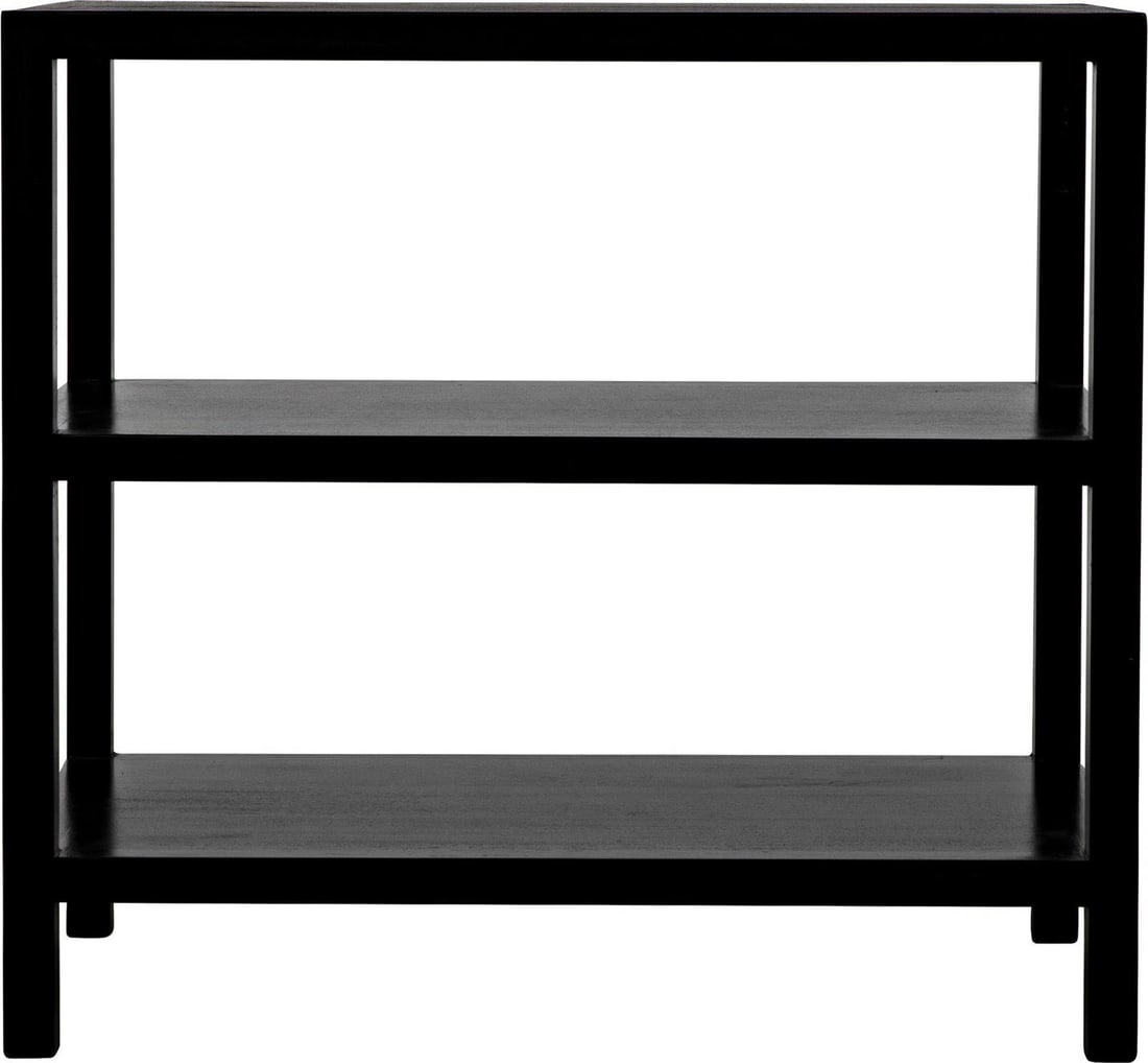 Noir Elegant 2 Shelf Side Table Hand-Rubbed Black Mahogany Veneer: Noir Elegant 2 Shelf Side Table Hand-Rubbed Black Mahogany Veneer This elegant side table features two spacious shelves, making it a perfect addition to any living space. Crafted from mahogany veneer 