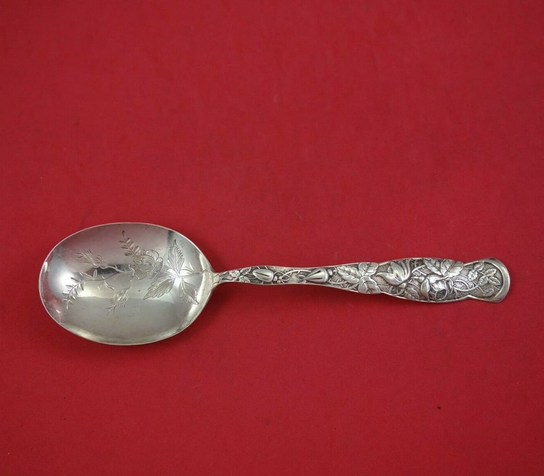 Knowles Sterling Silver Berry Spoon Rose aka Bug Floral Design: Knowles Sterling Silver Berry Spoon Rose aka Bug Floral Design This exquisite berry spoon, crafted by Knowles in the late 19th century (1850-1899), showcases the enchanting 'Rose aka Bug' pattern. Mad