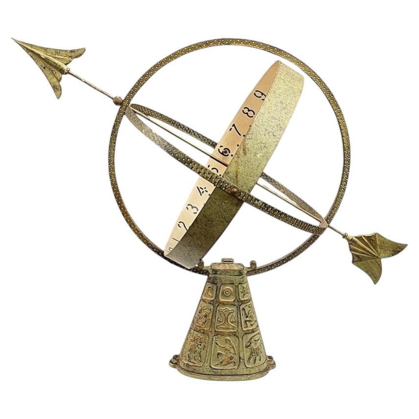 Verdigris Bronze Armillary Sphere Featuring Zodiac Symbol Base 20th Century: Verdigris Bronze Armillary Sphere Featuring Zodiac Symbol Base 20th Century This bronze armillary sphere features a verdigris patina and is adorned with zodiac signs on its base. Crafted in the 20th c