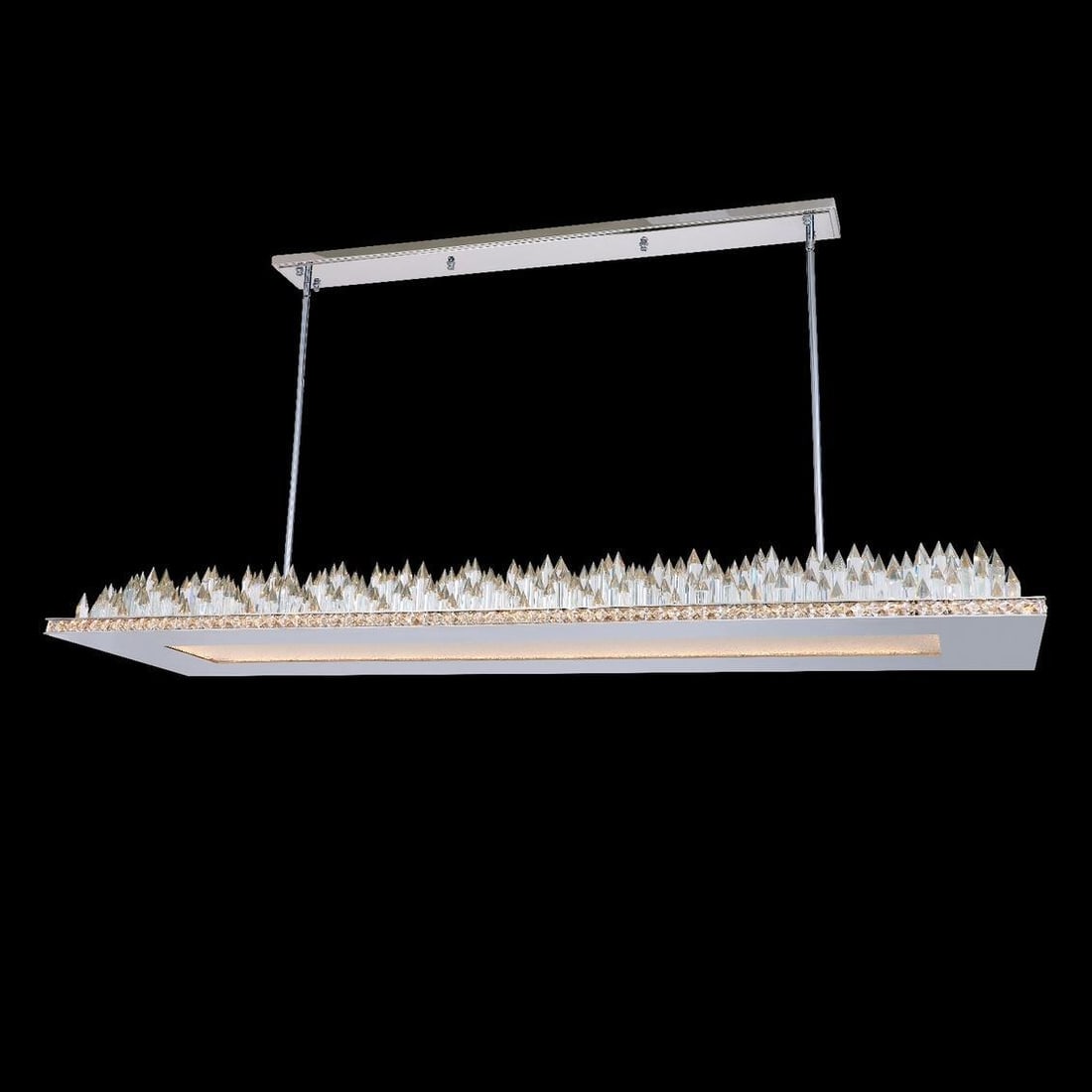 Kalco Orizzonte Contemporary LED Island Light Chrome Finish: Kalco Orizzonte Contemporary LED Island Light Chrome Finish Illuminate your space with this sleek LED island light, designed in a contemporary style. Featuring a stunning chrome finish and clear Firen