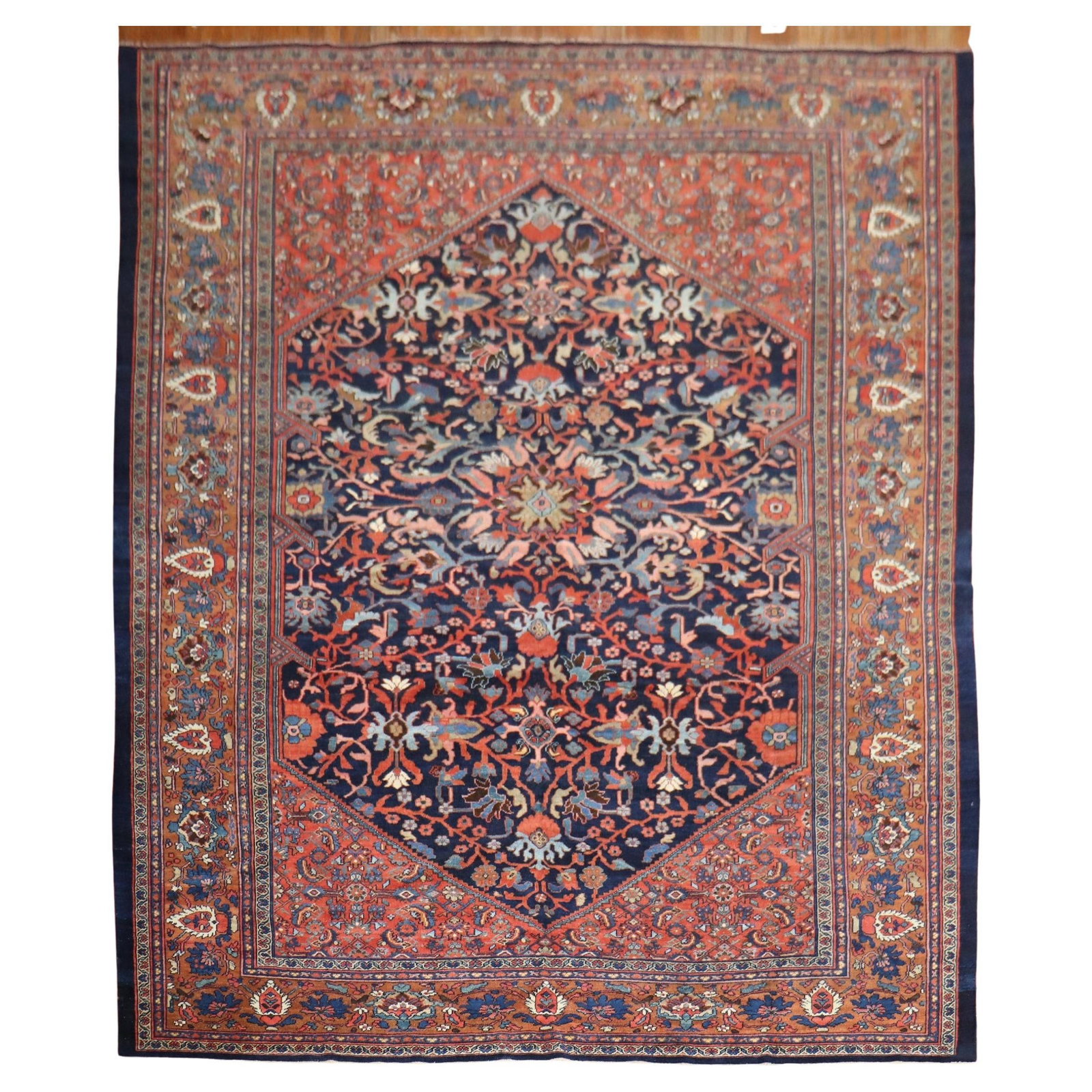 1920s Antique Persian Mahal Hand-Knotted Wool Carpet 10'6 x 13'3: 1920s Antique Persian Mahal Hand-Knotted Wool Carpet 10'6 x 13'3 This exquisite Antique Persian Mahal Carpet is a stunning example of early 20th-century craftsmanship. Hand-knotted from premium wool, 